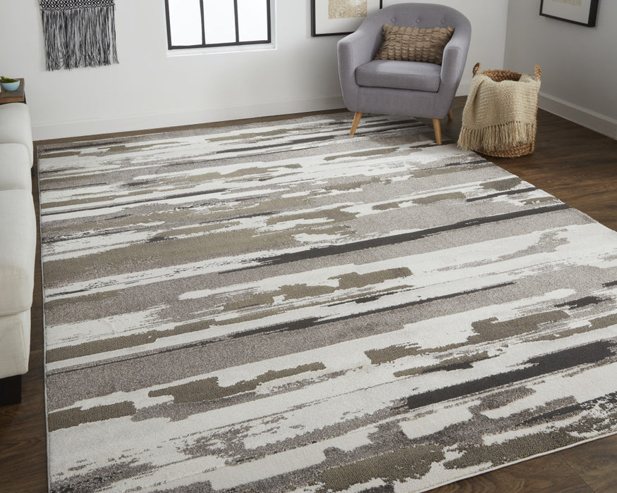 4' X 6' Gray and Ivory Abstract Power Loom Distressed Area Rug