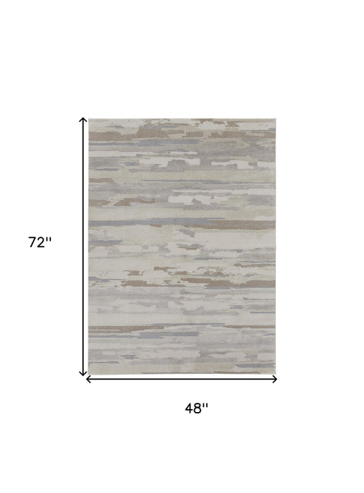 4' X 6' Gray and Ivory Abstract Power Loom Distressed Area Rug