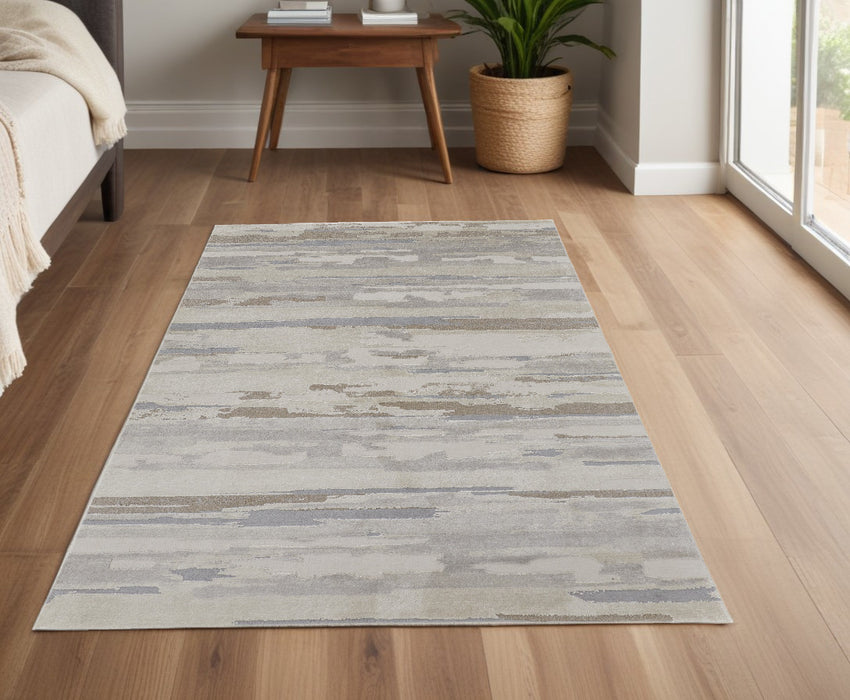 4' X 6' Gray and Ivory Abstract Power Loom Distressed Area Rug