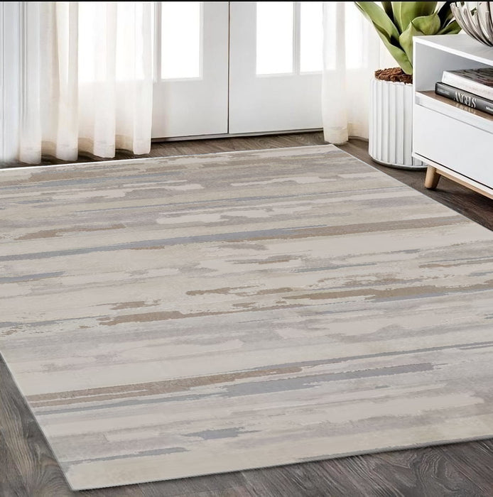 4' X 6' Gray and Ivory Abstract Power Loom Distressed Area Rug