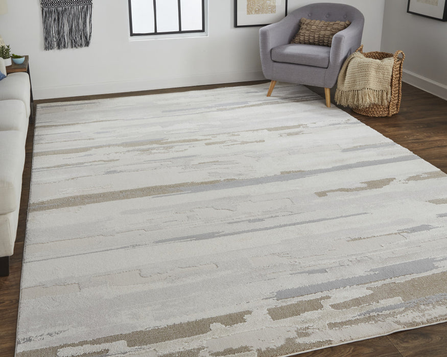 4' X 6' Gray and Ivory Abstract Power Loom Distressed Area Rug