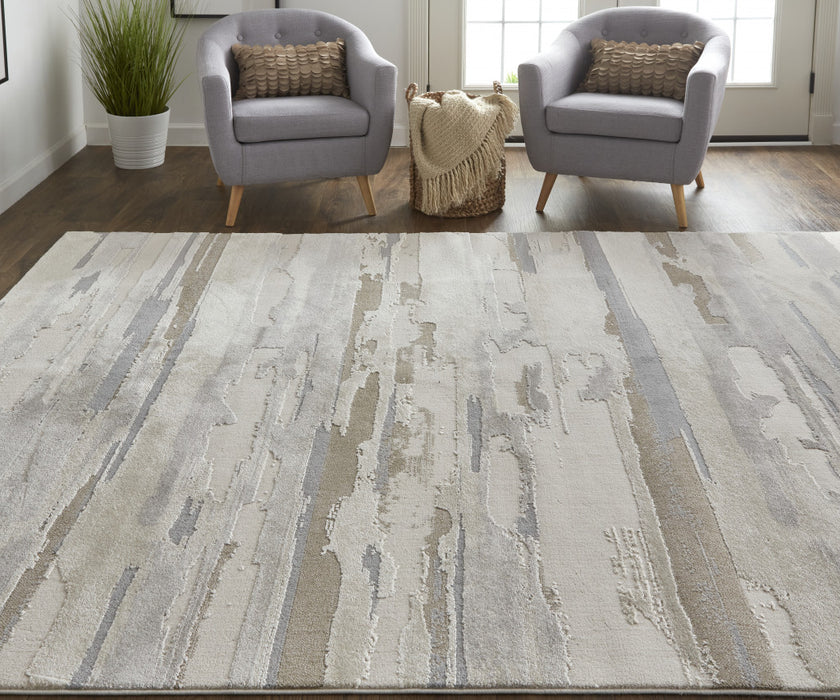 4' X 6' Gray and Ivory Abstract Power Loom Distressed Area Rug