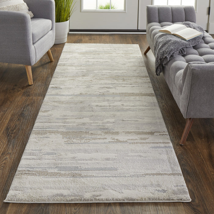 4' X 6' Gray and Ivory Abstract Power Loom Distressed Area Rug