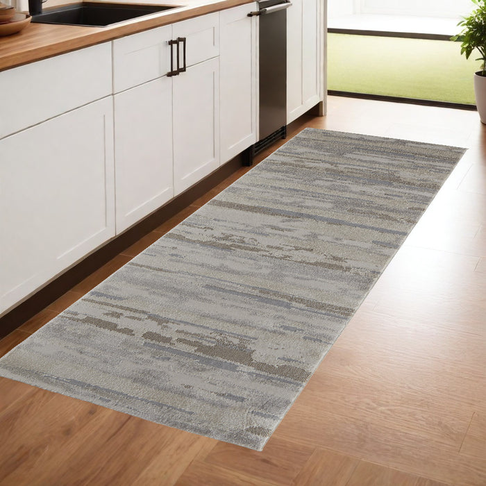 4' X 6' Gray and Ivory Abstract Power Loom Distressed Area Rug