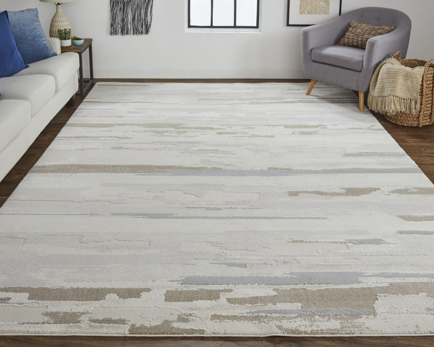 4' X 6' Gray and Ivory Abstract Power Loom Distressed Area Rug