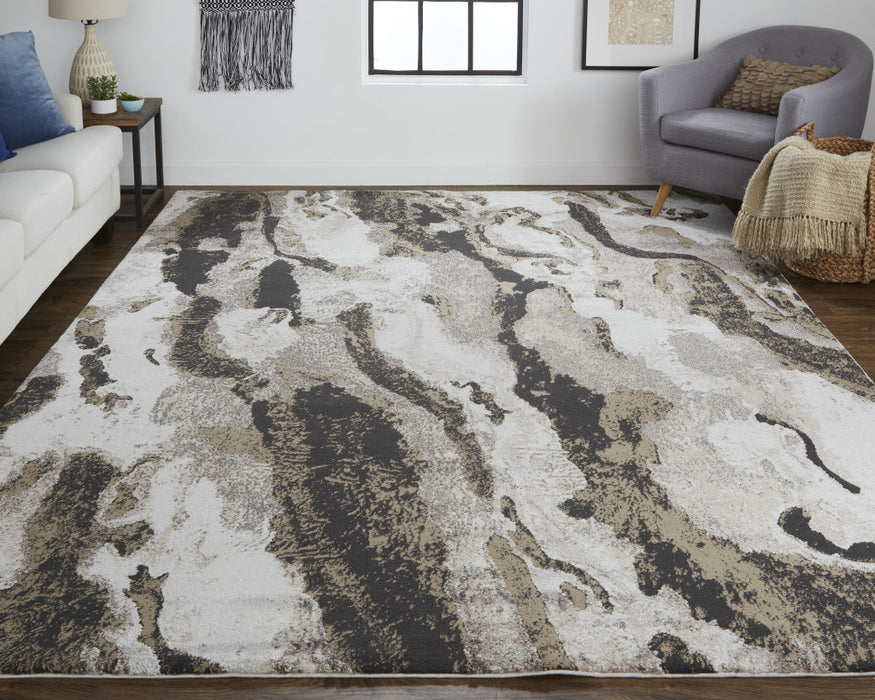 4' X 6' Brown and Ivory Abstract Power Loom Distressed Area Rug