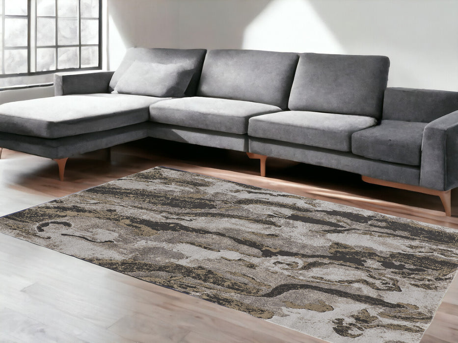 4' X 6' Brown and Ivory Abstract Power Loom Distressed Area Rug