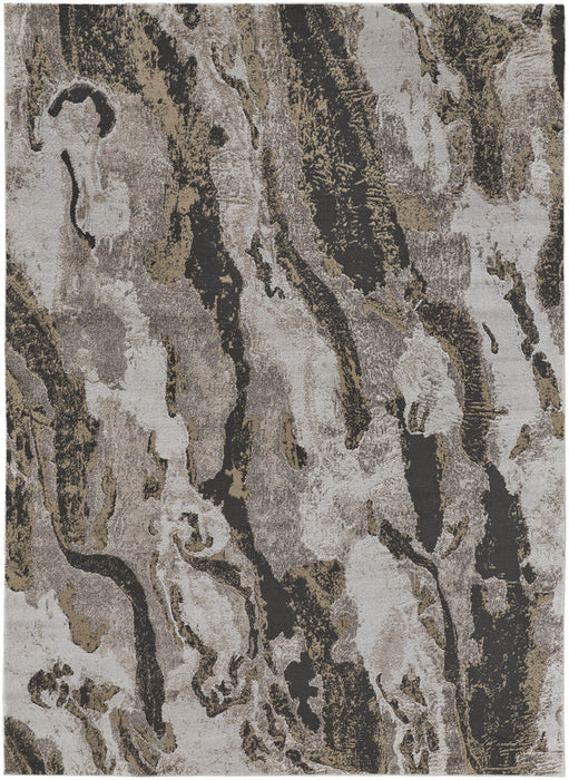 4' X 6' Brown and Ivory Abstract Power Loom Distressed Area Rug