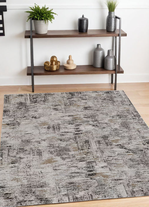 4' X 6' Gray and Ivory Abstract Power Loom Distressed Area Rug