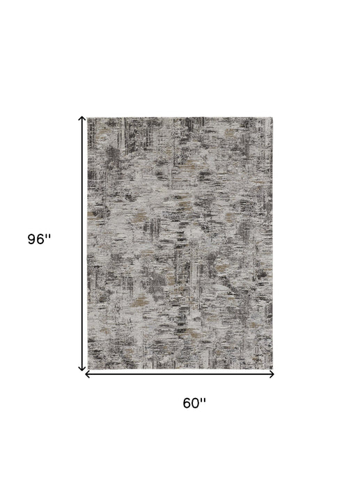 4' X 6' Gray and Ivory Abstract Power Loom Distressed Area Rug