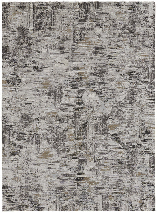 4' X 6' Gray and Ivory Abstract Power Loom Distressed Area Rug