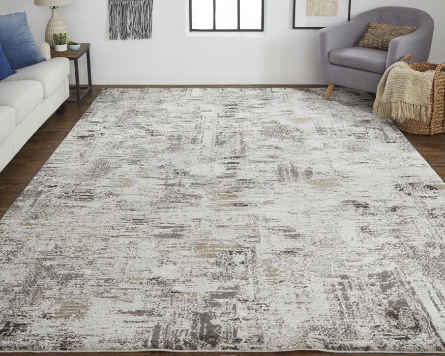 4' X 6' Gray and Ivory Abstract Power Loom Distressed Area Rug