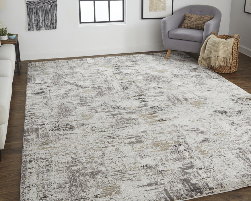 4' X 6' Gray and Ivory Abstract Power Loom Distressed Area Rug