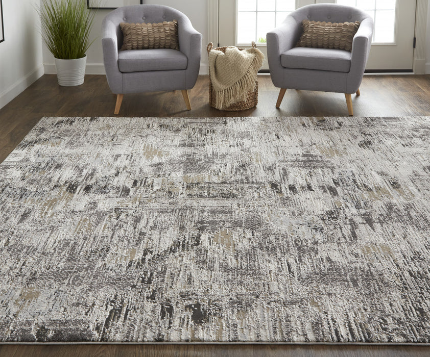 4' X 6' Gray and Ivory Abstract Power Loom Distressed Area Rug