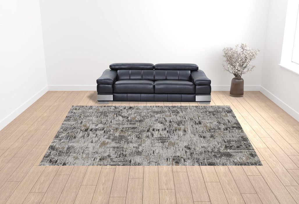 4' X 6' Gray and Ivory Abstract Power Loom Distressed Area Rug