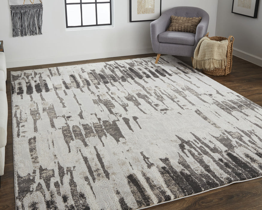 4' X 6' Gray and Ivory Abstract Power Loom Area Rug