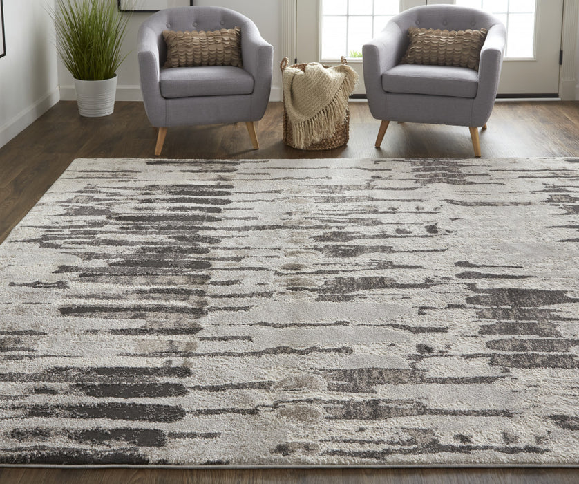 4' X 6' Gray and Ivory Abstract Power Loom Area Rug