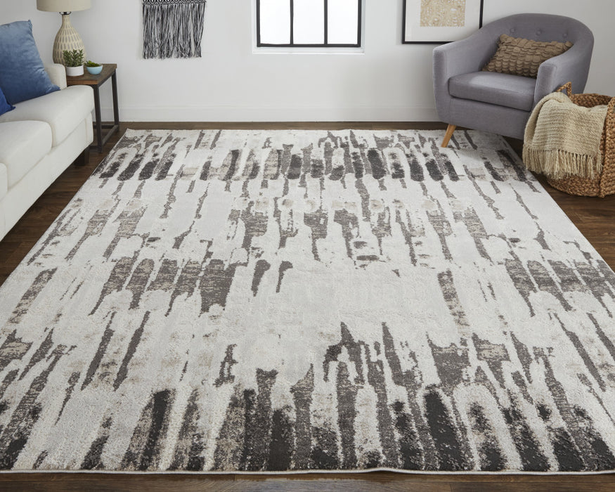 4' X 6' Gray and Ivory Abstract Power Loom Area Rug