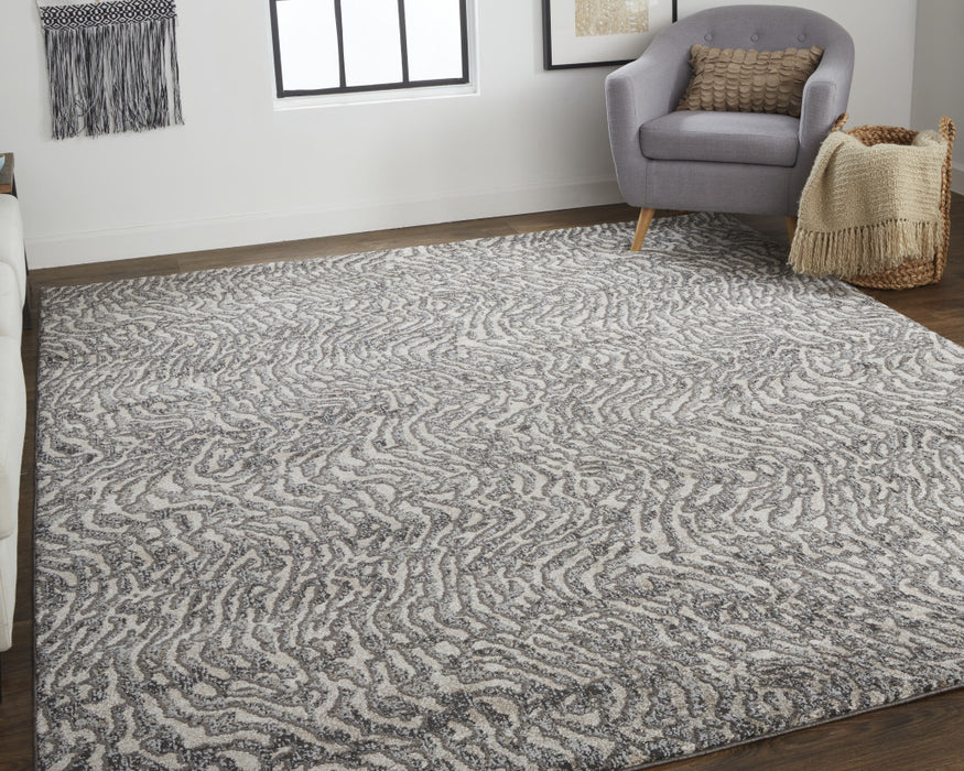 4' X 6' Gray and Ivory Abstract Power Loom Area Rug