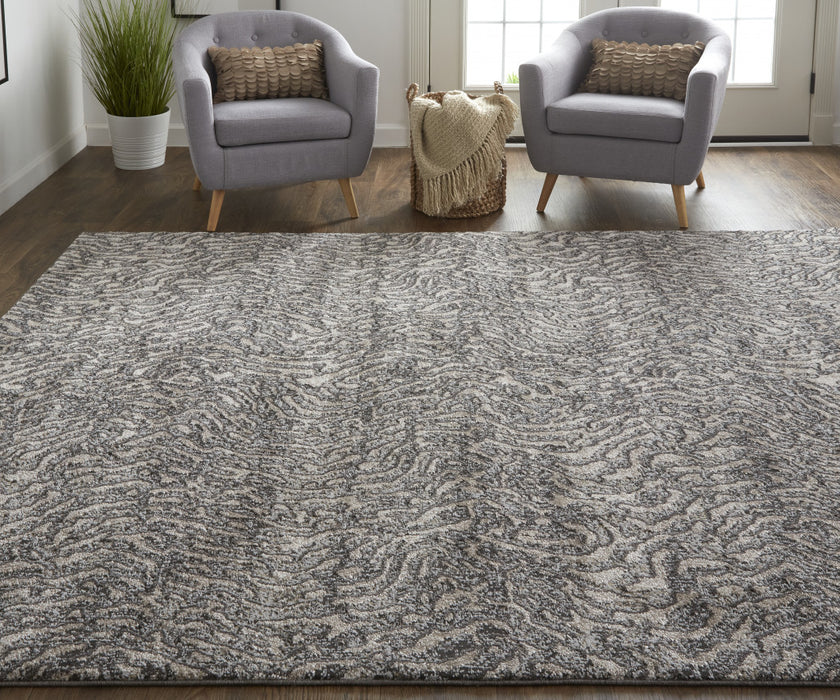 4' X 6' Gray and Ivory Abstract Power Loom Area Rug