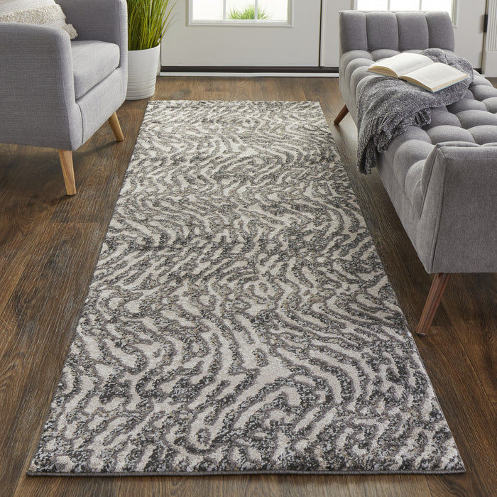 4' X 6' Gray and Ivory Abstract Power Loom Area Rug