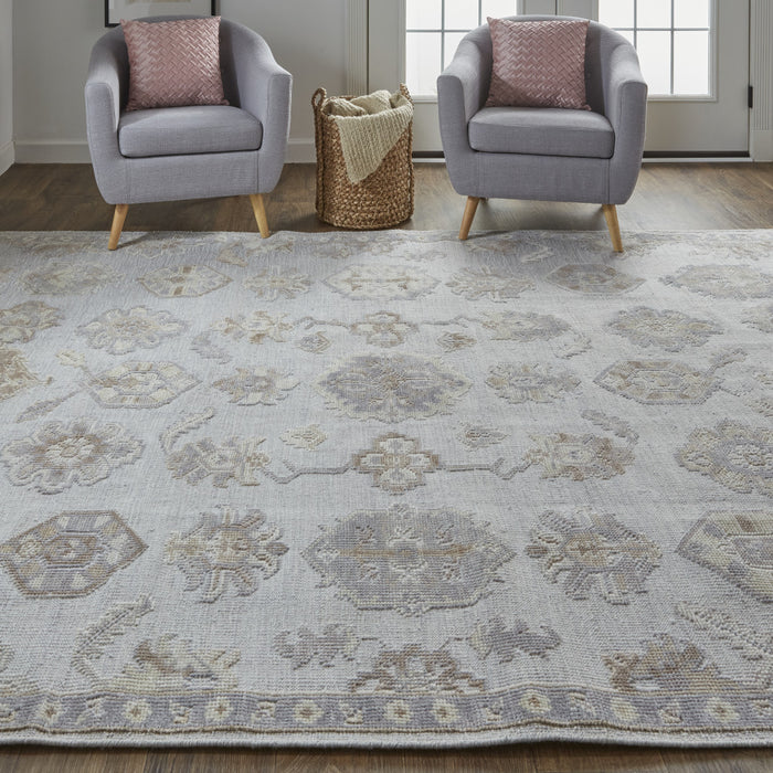 4' X 6' Ivory Silver And Tan Floral Hand Knotted Stain Resistant Area Rug