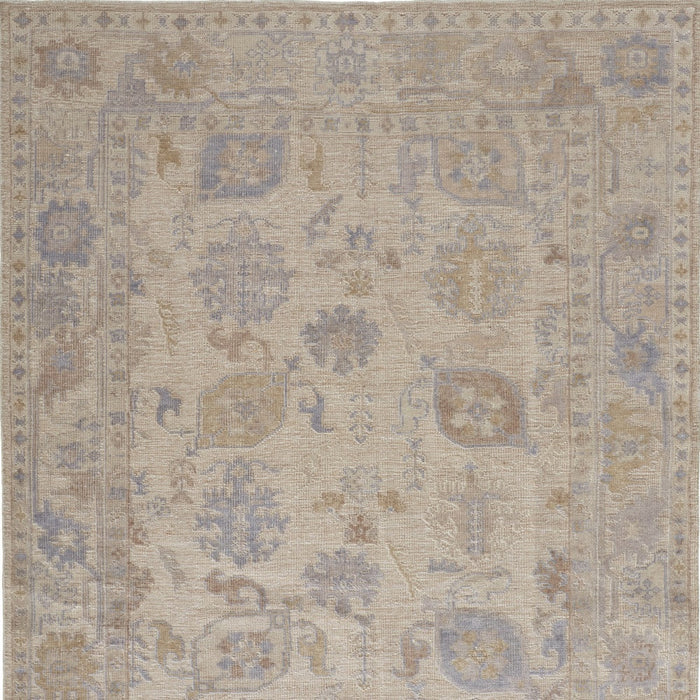 4' X 6' Tan Orange And Blue Floral Hand Knotted Stain Resistant Area Rug