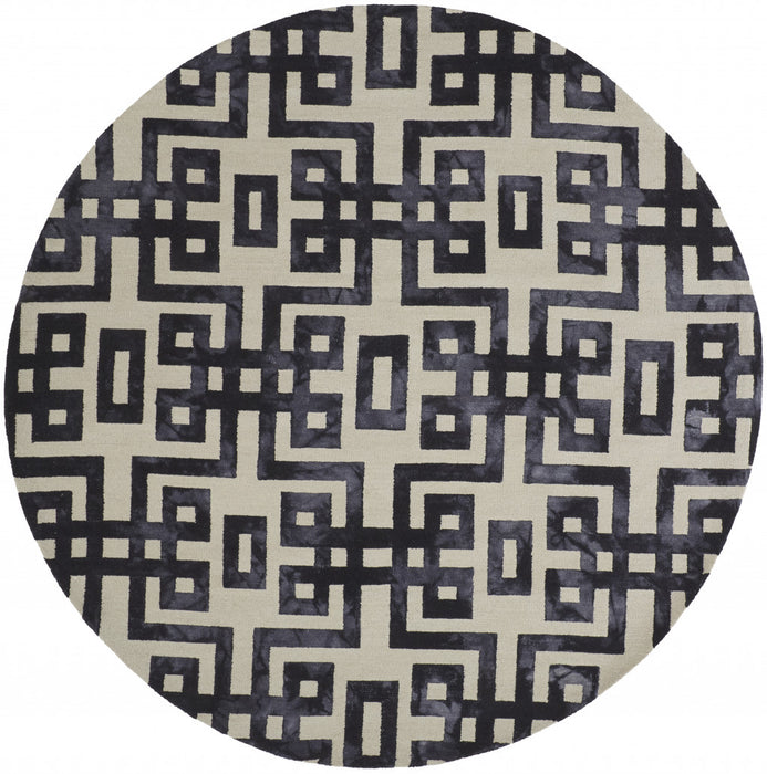 10' X 14' Ivory And Black Wool Tufted Handmade Area Rug