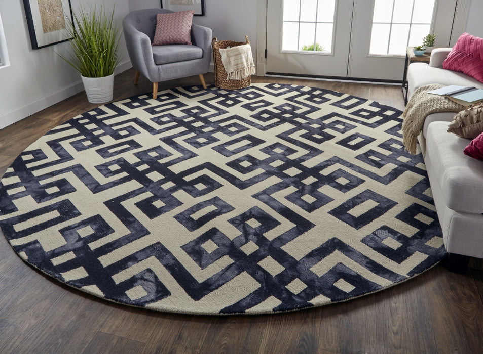 10' X 14' Ivory And Black Wool Tufted Handmade Area Rug