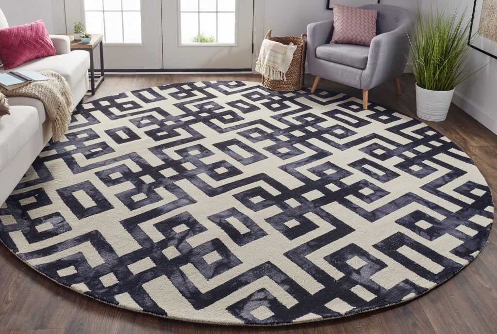 10' X 14' Ivory And Black Wool Tufted Handmade Area Rug