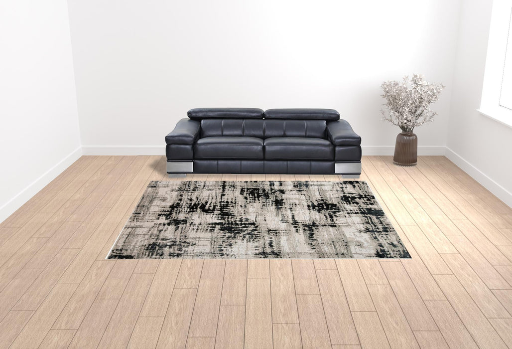 9' X 12' Black White And Gray Area Rug