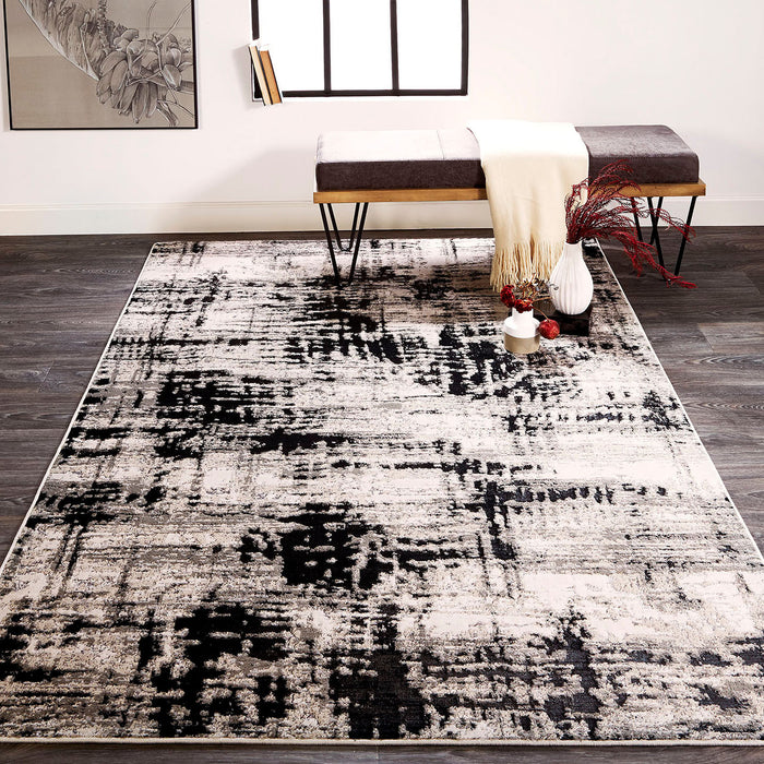 9' X 12' Black White And Gray Area Rug