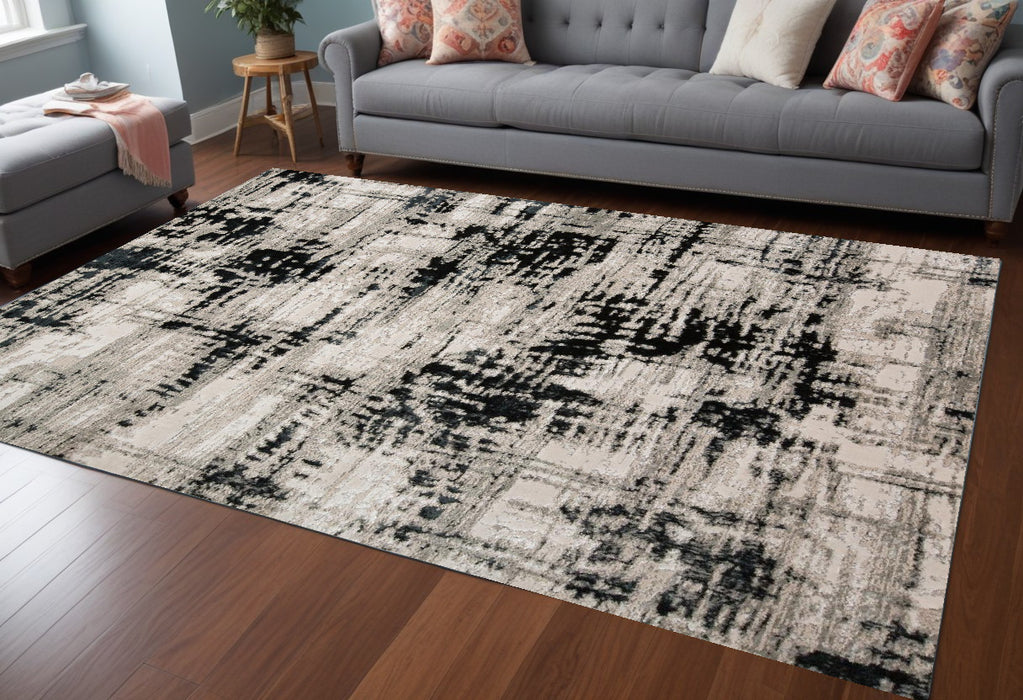 9' X 12' Black White And Gray Area Rug