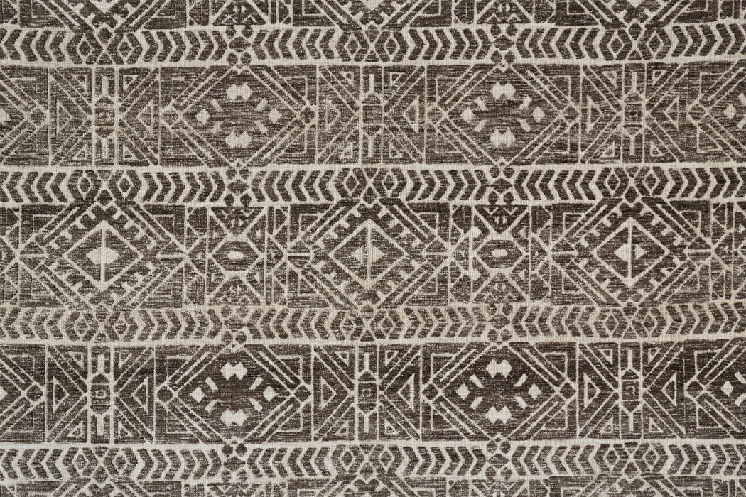 10' X 13' Brown Taupe And Ivory Striped Stain Resistant Area Rug