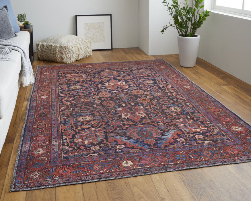 4' X 6' Red Orange And Blue Floral Power Loom Area Rug