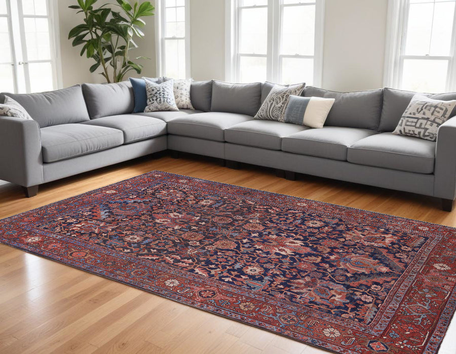 4' X 6' Red Orange And Blue Floral Power Loom Area Rug