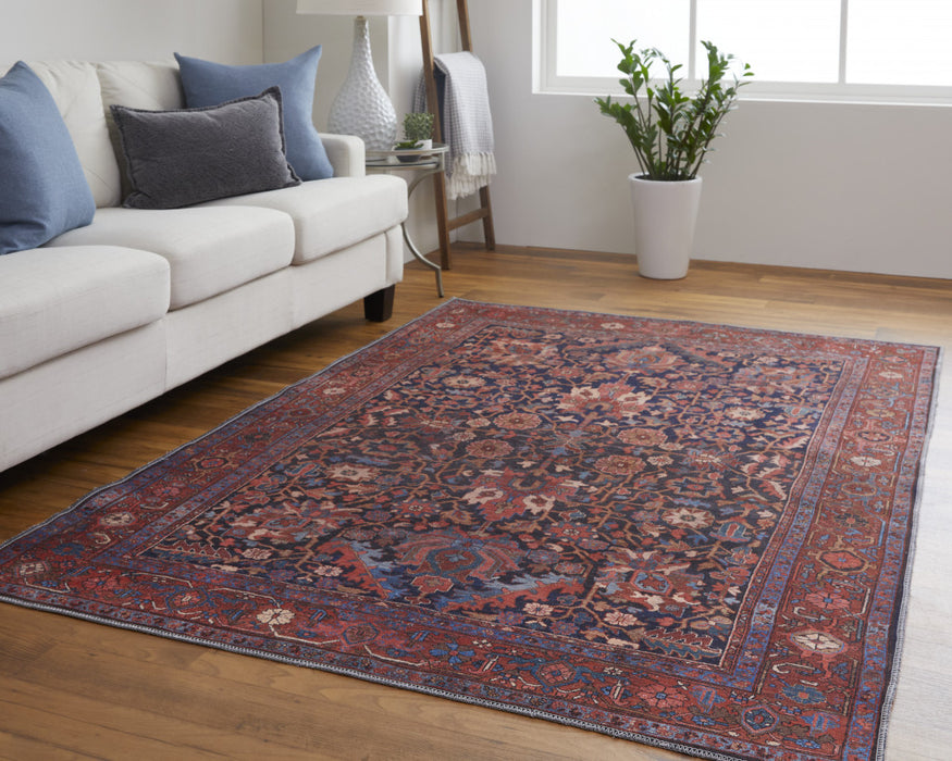 4' X 6' Red Orange And Blue Floral Power Loom Area Rug