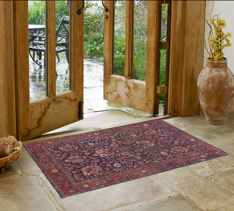 4' X 6' Red Orange And Blue Floral Power Loom Area Rug