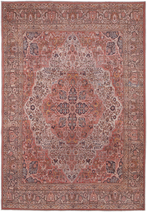 4' X 6' Red Tan And Pink Floral Power Loom Area Rug