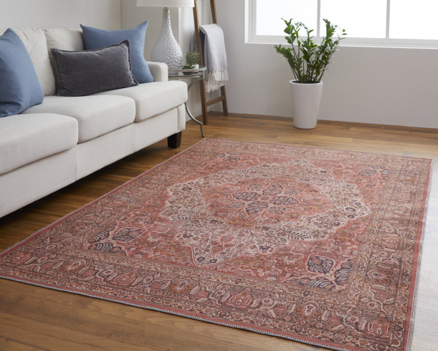 4' X 6' Red Tan And Pink Floral Power Loom Area Rug