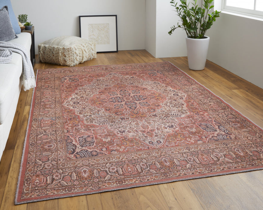 4' X 6' Red Tan And Pink Floral Power Loom Area Rug