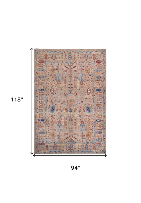 4' X 6' Tan Pink And Blue Floral Power Loom Area Rug