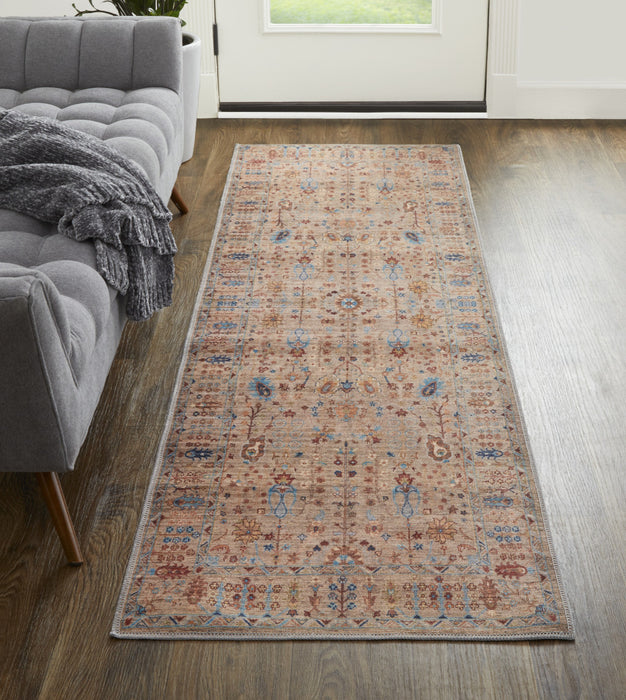 4' X 6' Tan Pink And Blue Floral Power Loom Area Rug