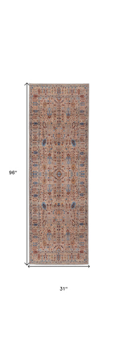 4' X 6' Tan Pink And Blue Floral Power Loom Area Rug