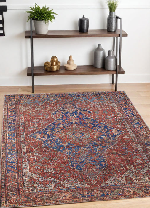 4' X 6' Red Tan And Blue Floral Power Loom Area Rug