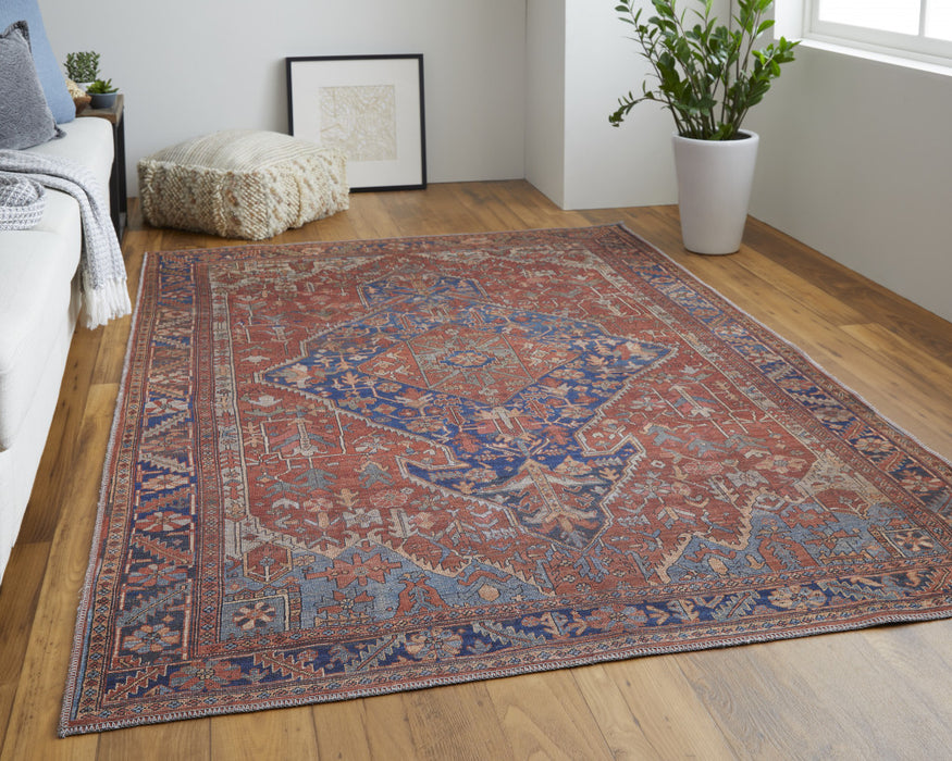 4' X 6' Red Tan And Blue Floral Power Loom Area Rug