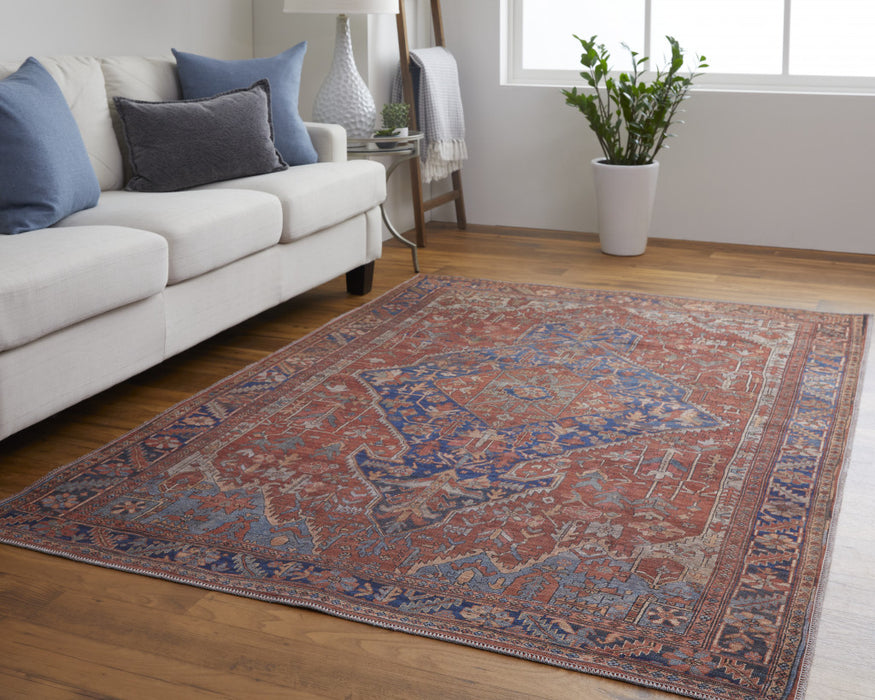 4' X 6' Red Tan And Blue Floral Power Loom Area Rug