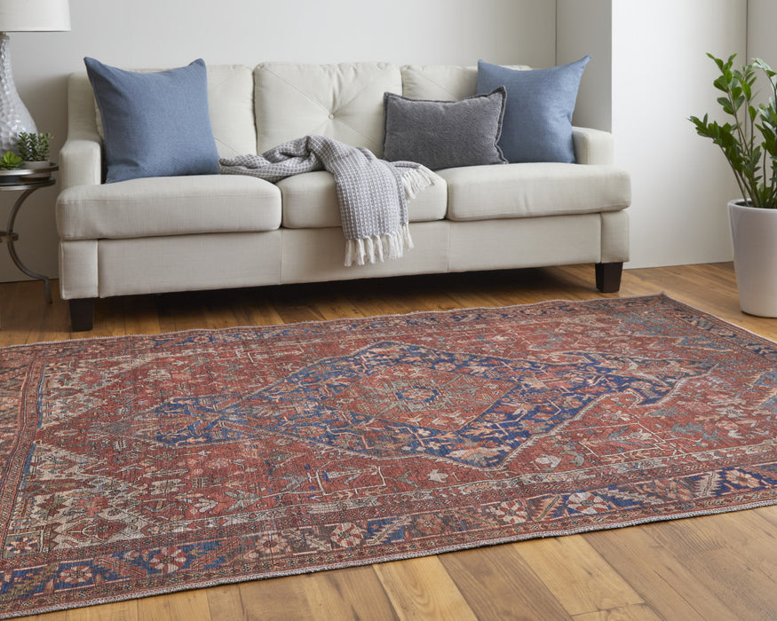 4' X 6' Red Tan And Blue Floral Power Loom Area Rug