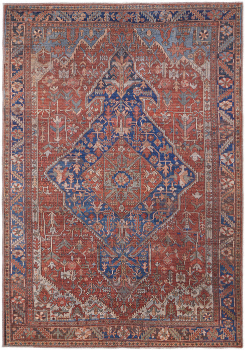 4' X 6' Red Tan And Blue Floral Power Loom Area Rug