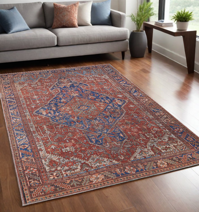 4' X 6' Red Tan And Blue Floral Power Loom Area Rug